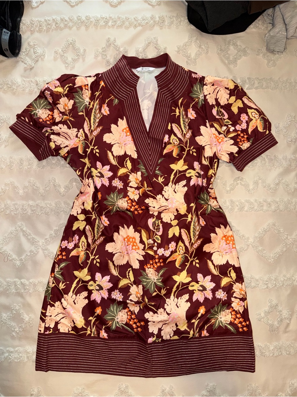Floral V-Neck Mini Dress in Burgundy and Pink NWT